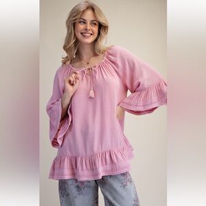 869 ❤️ EASEL TEXTURED RAYON WOVEN MINERAL WASHED TUNIC